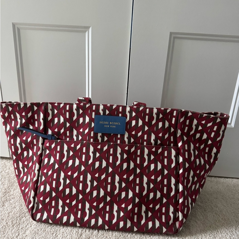henri bendel Maroon and White “HB” Geometric Tote